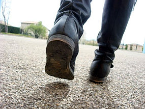 boots, walking away
