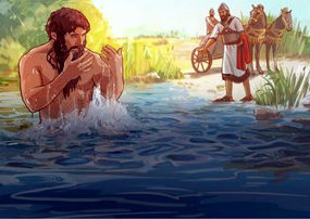 Naaman washes in the Jordan River