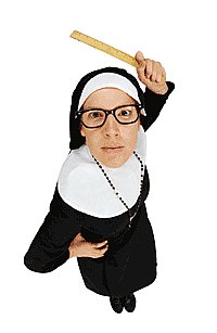 A nun ready to slap your hand with a ruler