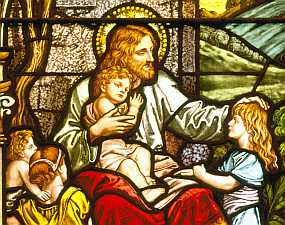 Stained Glass of Jesus Blessing Children